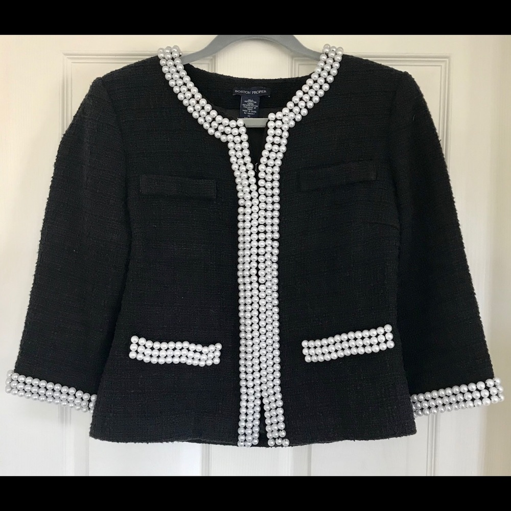 Boston Proper Black Pearl Trimmed Jacket
